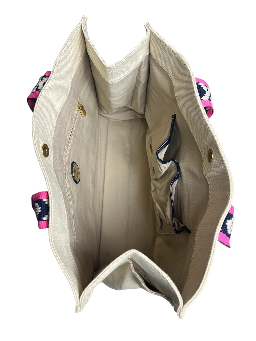Tory Burch Cream Pink Canvas Tote Bag - Picture 3 of 7
